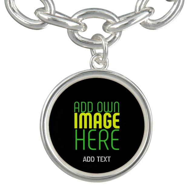 MODERN EDITABLE SIMPLE BLACK IMAGE TEXT TEMPLATE BRACELET (Design)