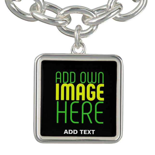 MODERN EDITABLE SIMPLE BLACK IMAGE TEXT TEMPLATE BRACELET (Design)