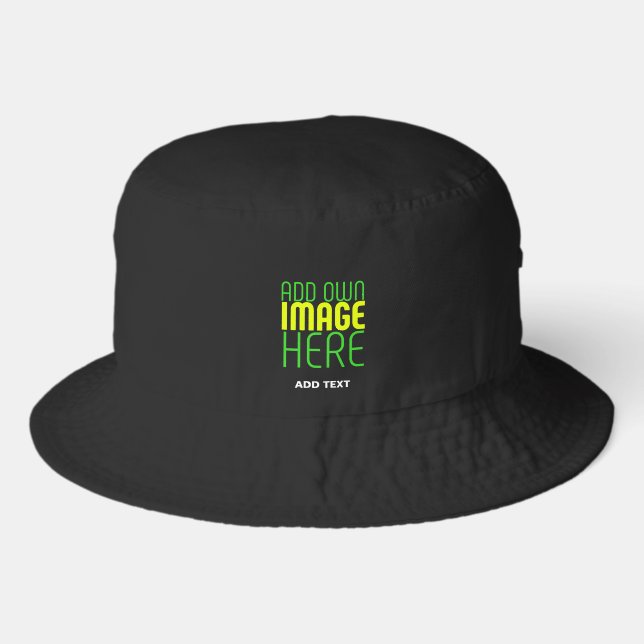 MODERN EDITABLE SIMPLE BLACK IMAGE TEXT TEMPLATE BUCKET HAT (Front)