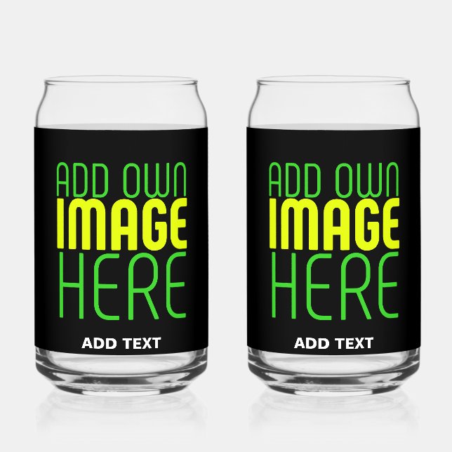 MODERN EDITABLE SIMPLE BLACK IMAGE TEXT TEMPLATE CAN GLASS (Front)