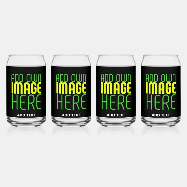 MODERN EDITABLE SIMPLE BLACK IMAGE TEXT TEMPLATE CAN GLASS (Front)