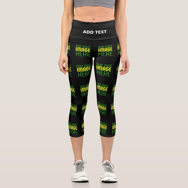 MODERN EDITABLE SIMPLE BLACK IMAGE TEXT TEMPLATE CAPRI LEGGINGS (Front)