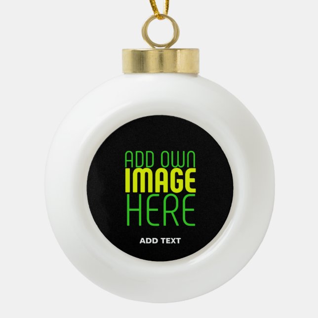 MODERN EDITABLE SIMPLE BLACK IMAGE TEXT TEMPLATE CERAMIC BALL CHRISTMAS ORNAMENT (Front)