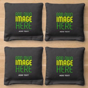 MODERN EDITABLE SIMPLE BLACK IMAGE TEXT TEMPLATE CORNHOLE BAGS