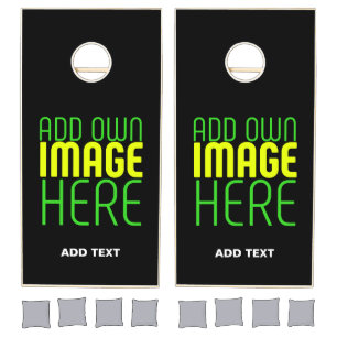 MODERN EDITABLE SIMPLE BLACK IMAGE TEXT TEMPLATE CORNHOLE SET