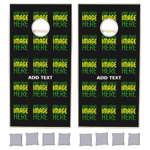MODERN EDITABLE SIMPLE BLACK IMAGE TEXT TEMPLATE CORNHOLE SET