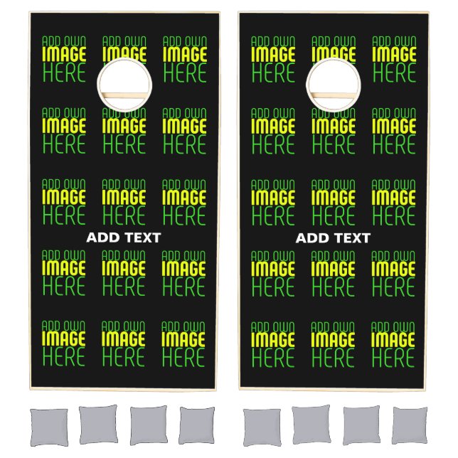MODERN EDITABLE SIMPLE BLACK IMAGE TEXT TEMPLATE CORNHOLE SET (Set)