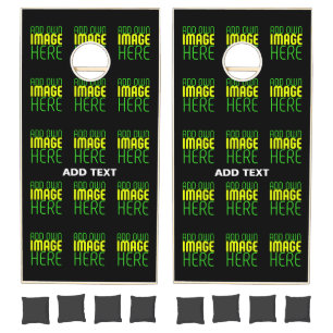 MODERN EDITABLE SIMPLE BLACK IMAGE TEXT TEMPLATE CORNHOLE SET