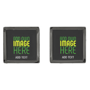 MODERN EDITABLE SIMPLE BLACK IMAGE TEXT TEMPLATE CUFFLINKS