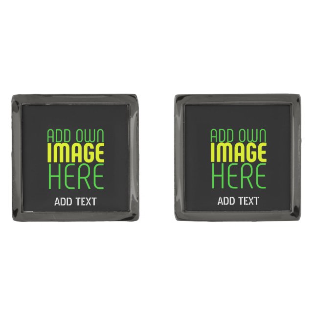 MODERN EDITABLE SIMPLE BLACK IMAGE TEXT TEMPLATE CUFFLINKS (Front)