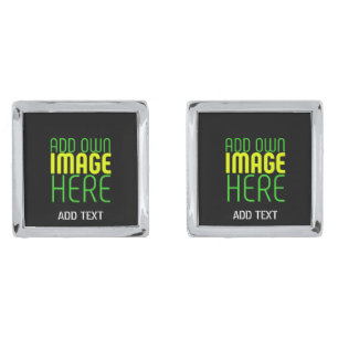 MODERN EDITABLE SIMPLE BLACK IMAGE TEXT TEMPLATE CUFFLINKS