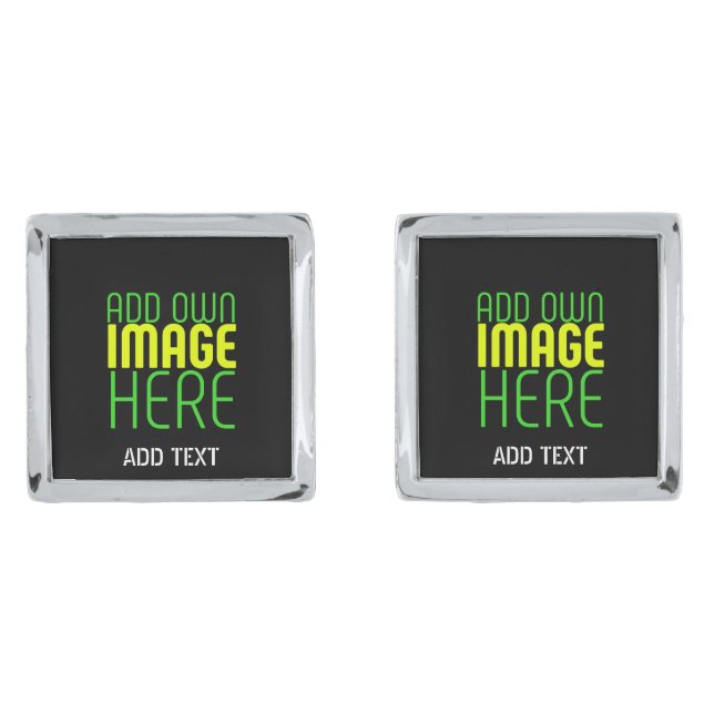 MODERN EDITABLE SIMPLE BLACK IMAGE TEXT TEMPLATE CUFFLINKS (Front)
