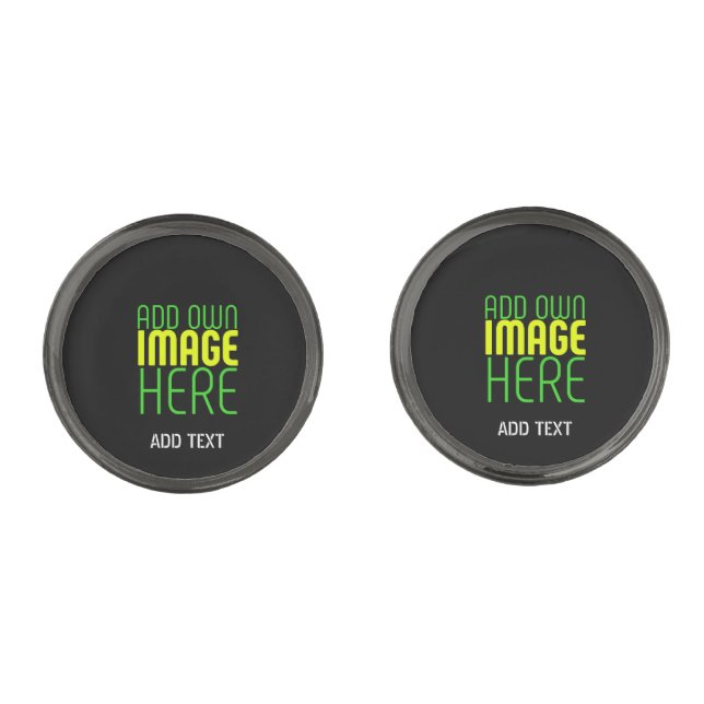 MODERN EDITABLE SIMPLE BLACK IMAGE TEXT TEMPLATE CUFFLINKS (Front)
