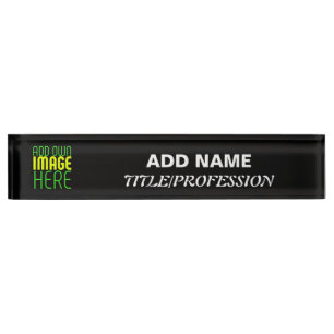 MODERN EDITABLE SIMPLE BLACK IMAGE TEXT TEMPLATE DESK NAME PLATE