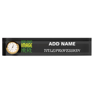 MODERN EDITABLE SIMPLE BLACK IMAGE TEXT TEMPLATE DESK NAME PLATE