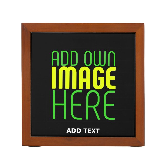 MODERN EDITABLE SIMPLE BLACK IMAGE TEXT TEMPLATE DESK ORGANIZER (Front)