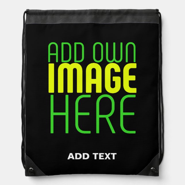 MODERN EDITABLE SIMPLE BLACK IMAGE TEXT TEMPLATE DRAWSTRING BAG (Front)