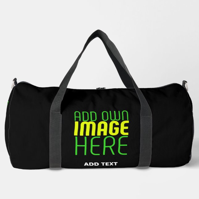 MODERN EDITABLE SIMPLE BLACK IMAGE TEXT TEMPLATE DUFFLE BAG (Front)