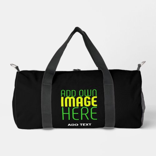 MODERN EDITABLE SIMPLE BLACK IMAGE TEXT TEMPLATE DUFFLE BAG