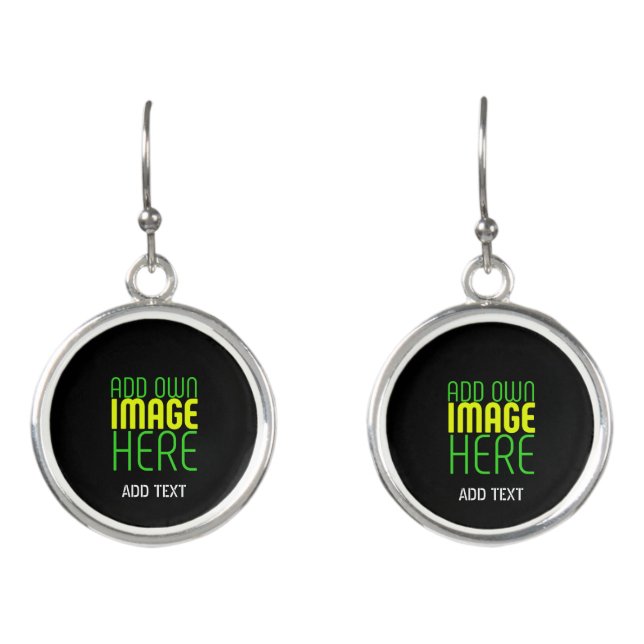 MODERN EDITABLE SIMPLE BLACK IMAGE TEXT TEMPLATE EARRINGS (Front)