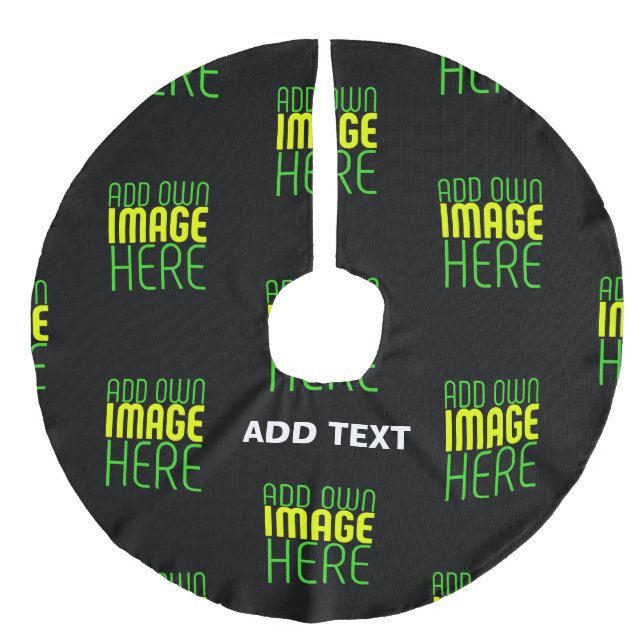 MODERN EDITABLE SIMPLE BLACK IMAGE TEXT TEMPLATE FAUX LINEN TREE SKIRT (Front)