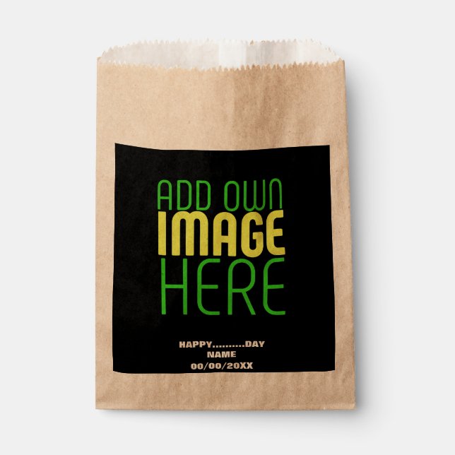 MODERN EDITABLE SIMPLE BLACK IMAGE TEXT TEMPLATE FAVOR BAG (Front)