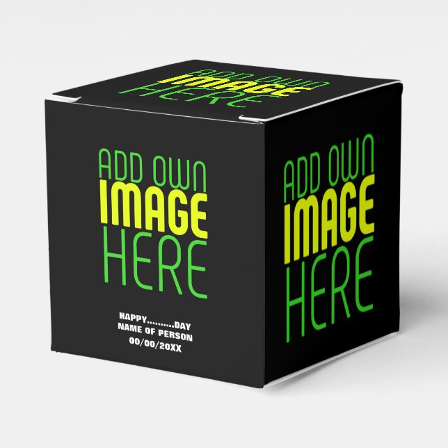 MODERN EDITABLE SIMPLE BLACK IMAGE TEXT TEMPLATE FAVOR BOXES (Front Side)
