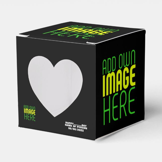 MODERN EDITABLE SIMPLE BLACK IMAGE TEXT TEMPLATE FAVOR BOXES (Front Side)