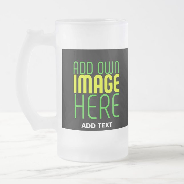 MODERN EDITABLE SIMPLE BLACK IMAGE TEXT TEMPLATE FROSTED GLASS BEER MUG (Left)
