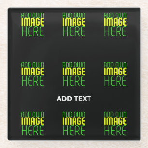 MODERN EDITABLE SIMPLE BLACK IMAGE TEXT TEMPLATE GLASS COASTER