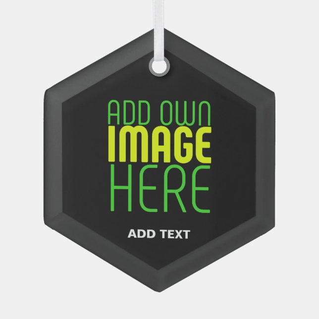 MODERN EDITABLE SIMPLE BLACK IMAGE TEXT TEMPLATE GLASS ORNAMENT (Front)
