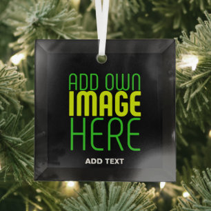 MODERN EDITABLE SIMPLE BLACK IMAGE TEXT TEMPLATE GLASS ORNAMENT