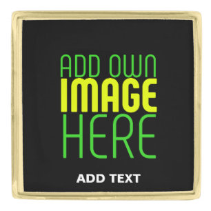 MODERN EDITABLE SIMPLE BLACK IMAGE TEXT TEMPLATE GOLD FINISH LAPEL PIN