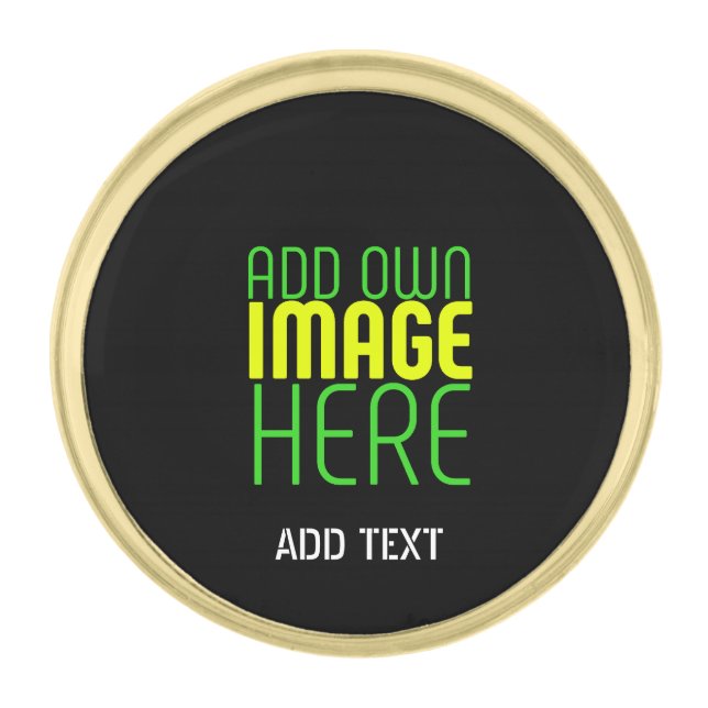 MODERN EDITABLE SIMPLE BLACK IMAGE TEXT TEMPLATE GOLD FINISH LAPEL PIN (Front)