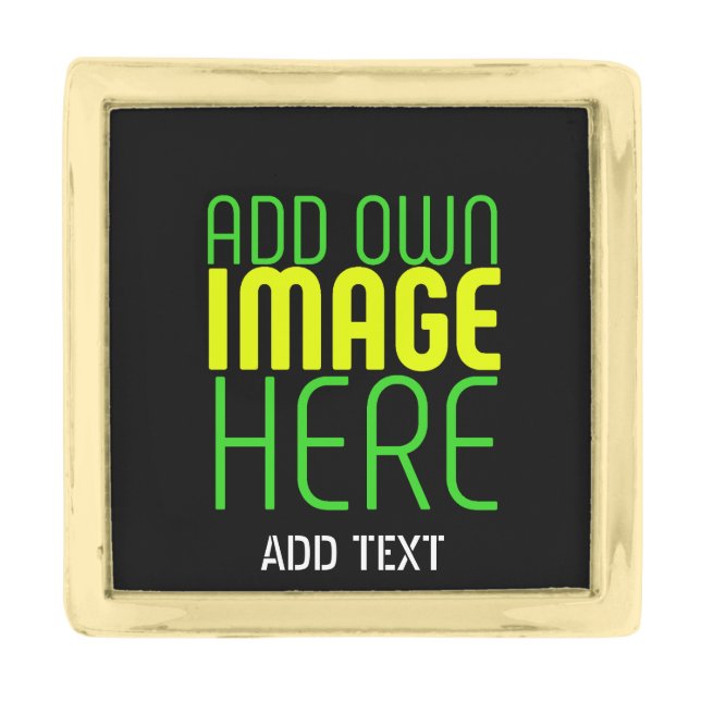 MODERN EDITABLE SIMPLE BLACK IMAGE TEXT TEMPLATE GOLD FINISH LAPEL PIN (Front)