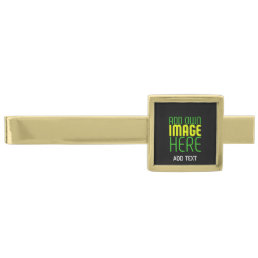 MODERN EDITABLE SIMPLE BLACK IMAGE TEXT TEMPLATE GOLD FINISH TIE BAR