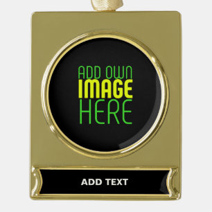 MODERN EDITABLE SIMPLE BLACK IMAGE TEXT TEMPLATE GOLD PLATED BANNER ORNAMENT