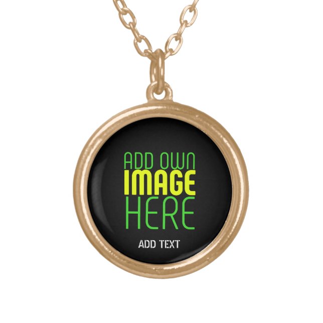 MODERN EDITABLE SIMPLE BLACK IMAGE TEXT TEMPLATE GOLD PLATED NECKLACE (Front)