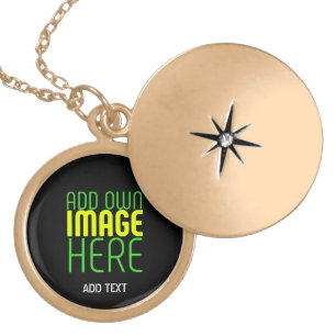 MODERN EDITABLE SIMPLE BLACK IMAGE TEXT TEMPLATE GOLD PLATED NECKLACE
