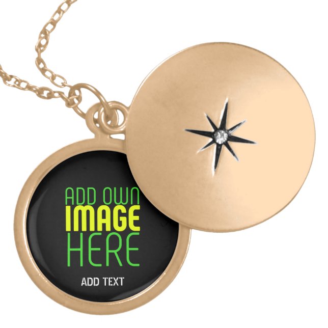 MODERN EDITABLE SIMPLE BLACK IMAGE TEXT TEMPLATE GOLD PLATED NECKLACE (Front)