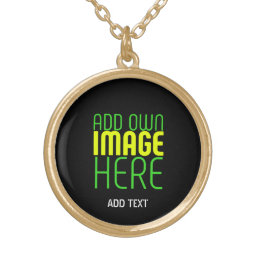MODERN EDITABLE SIMPLE BLACK IMAGE TEXT TEMPLATE GOLD PLATED NECKLACE