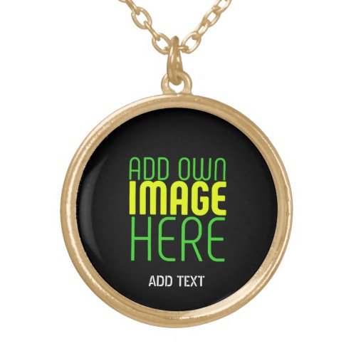 MODERN EDITABLE SIMPLE BLACK IMAGE TEXT TEMPLATE GOLD PLATED NECKLACE