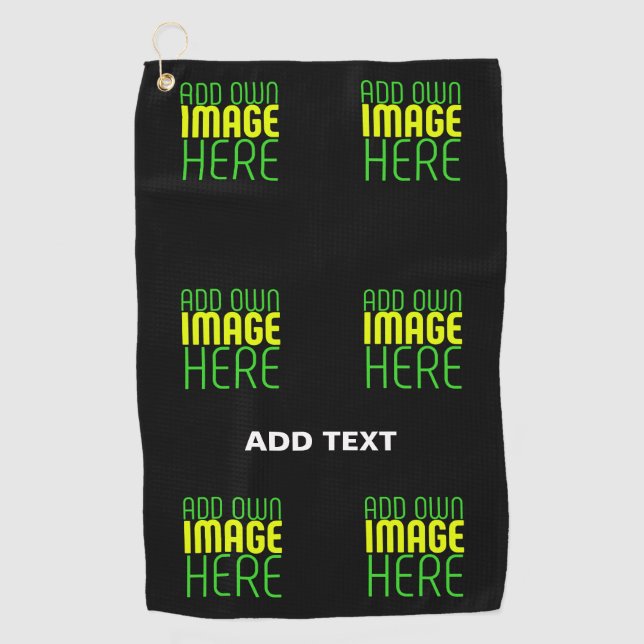 MODERN EDITABLE SIMPLE BLACK IMAGE TEXT TEMPLATE GOLF TOWEL (Front)