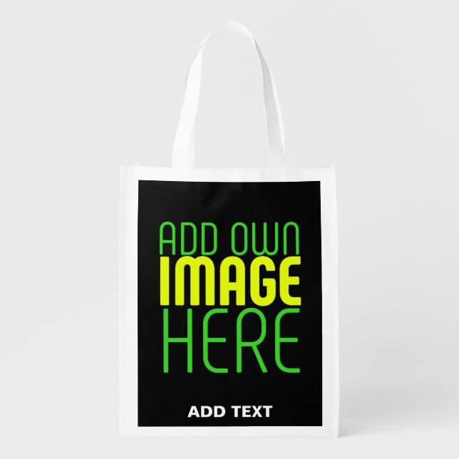 MODERN EDITABLE SIMPLE BLACK IMAGE TEXT TEMPLATE GROCERY BAG (Front)