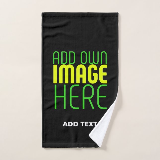 MODERN EDITABLE SIMPLE BLACK IMAGE TEXT TEMPLATE HAND TOWEL  (Hand Towel)