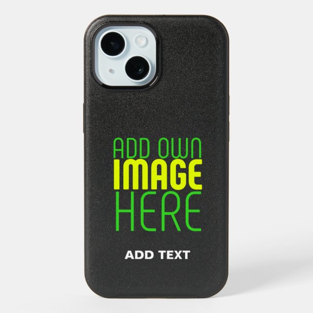 MODERN EDITABLE SIMPLE BLACK IMAGE TEXT TEMPLATE iPhone 15 CASE (Back)