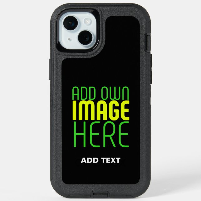 MODERN EDITABLE SIMPLE BLACK IMAGE TEXT TEMPLATE iPhone 15 PLUS CASE (Back)
