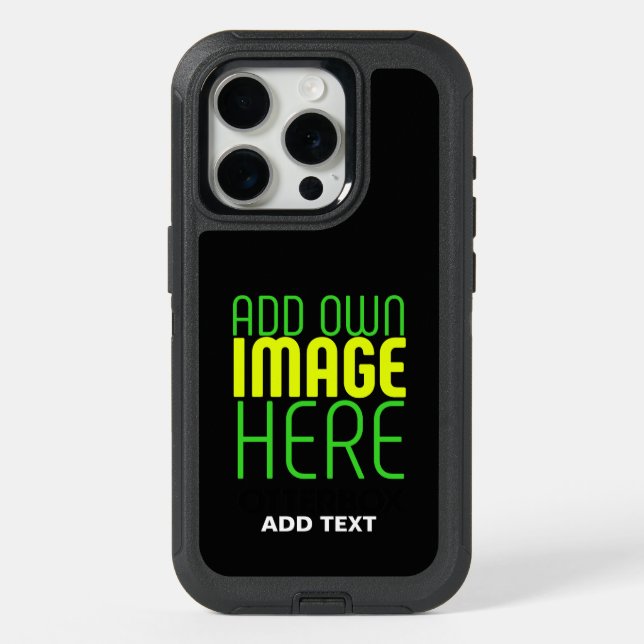 MODERN EDITABLE SIMPLE BLACK IMAGE TEXT TEMPLATE iPhone 15 PRO CASE (Back)