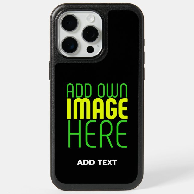 MODERN EDITABLE SIMPLE BLACK IMAGE TEXT TEMPLATE iPhone 15 PRO MAX CASE (Back)