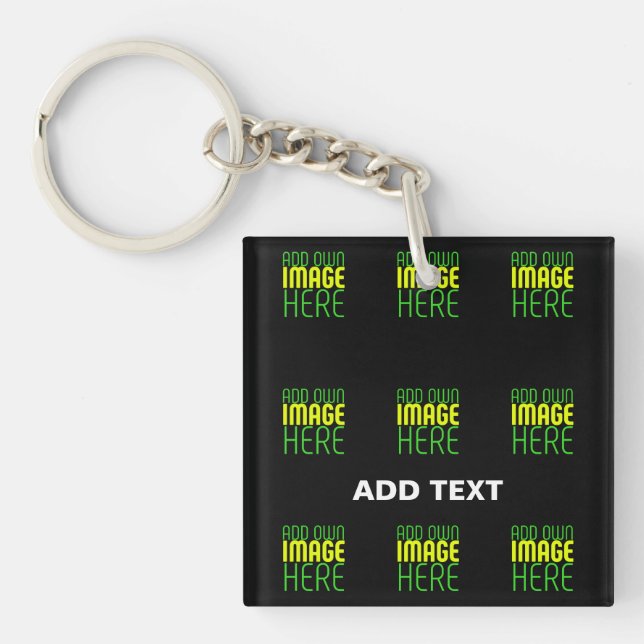 MODERN EDITABLE SIMPLE BLACK IMAGE TEXT TEMPLATE KEYCHAIN (Front)